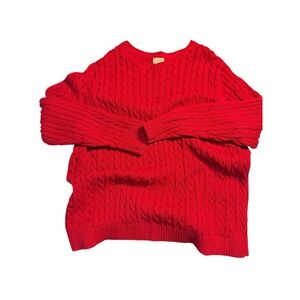 LL Bean Cable Knit Sweater Womens‎ 3X Red Pullover Cotton Coastal Fisherman Cozy
